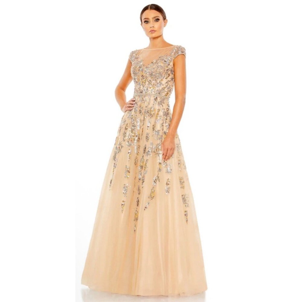 Mac Duggal Dress Womrns Size 22 Chiffon Ball Gown Cap Sleeve Nude 20364 $798